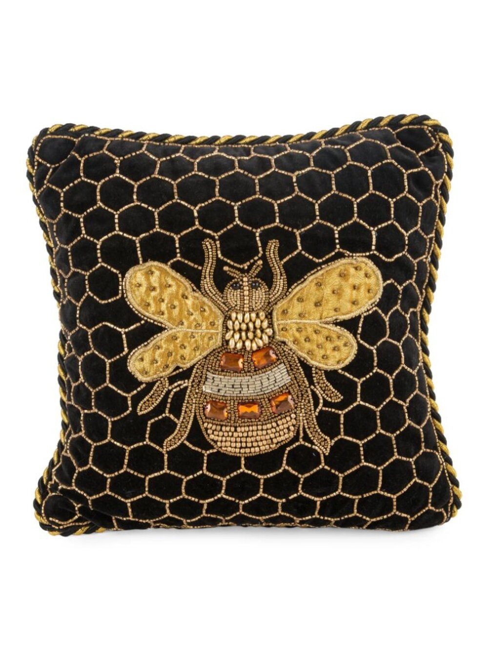 MacKenzie-Childs Queen Bee Velvet Beaded Accent Pillow